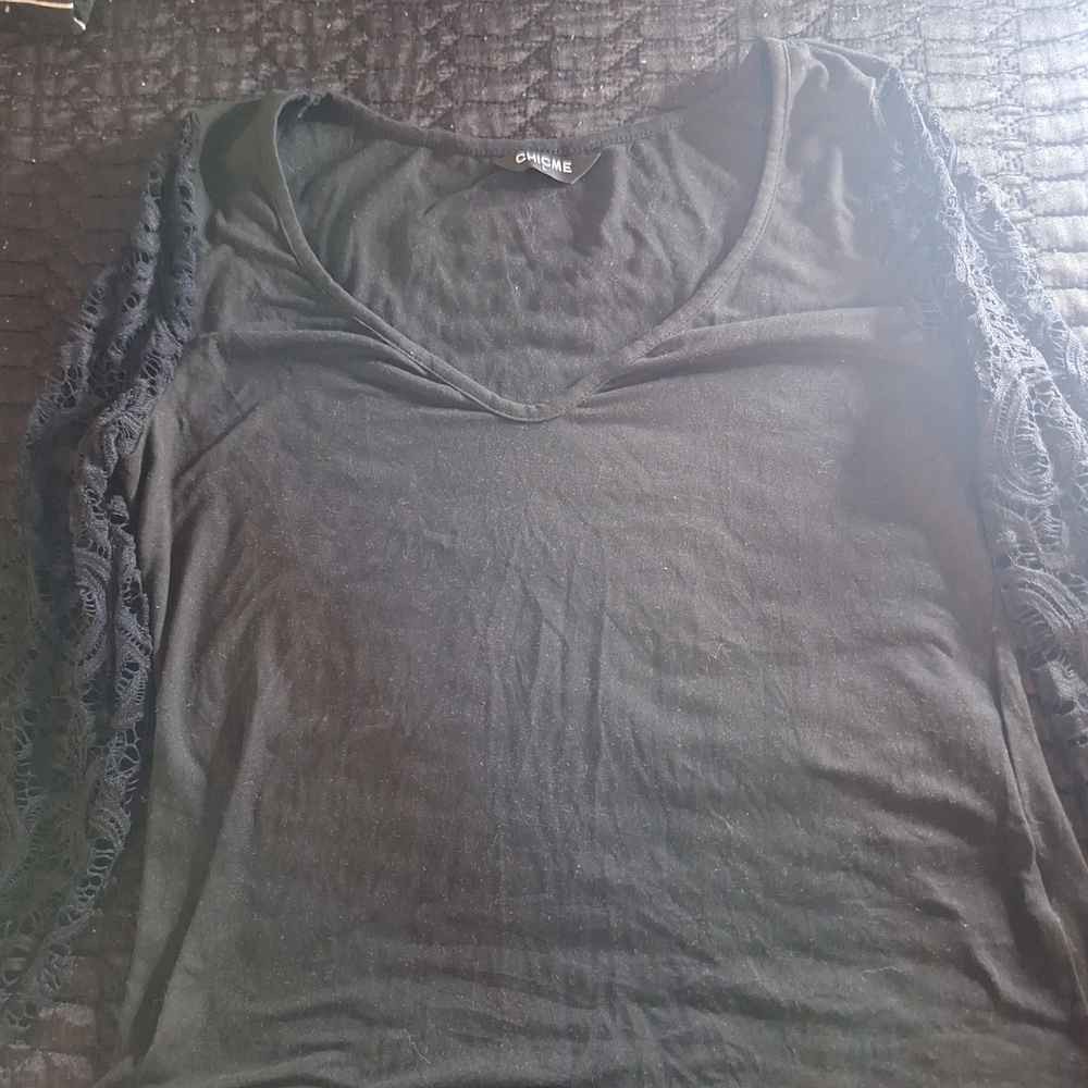 Black Lace Sleeve Women's Top